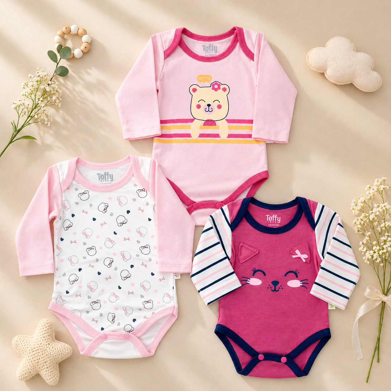 Conjunto de 3 Bodis para Bebé Niña | LALA