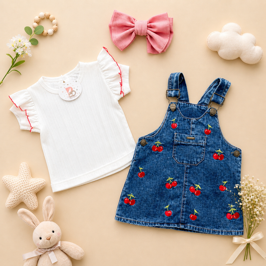 Conjunto de ropa para bebe niña /JARDINERA CEREZA