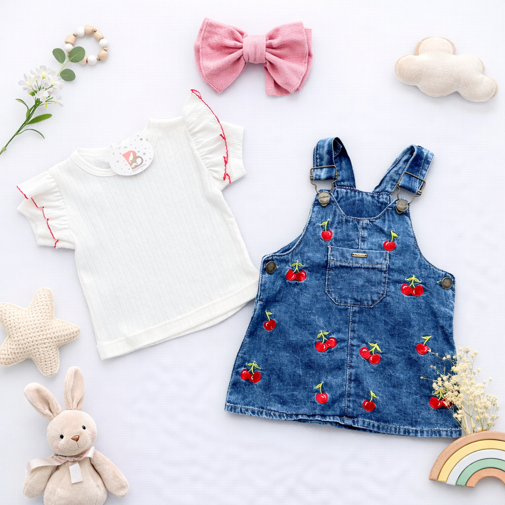 Conjunto de ropa para bebe niña /JARDINERA CEREZA